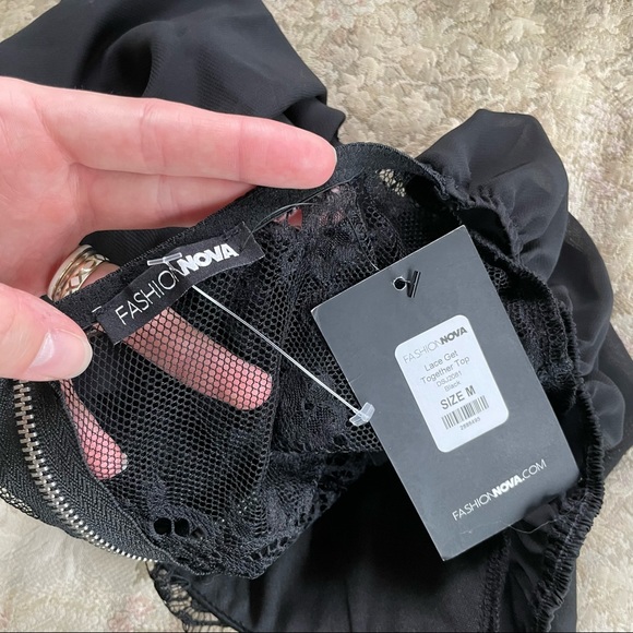 Fashion Nova Sheer Lace Off the Shoulder Crop Top - Picture 6 of 8